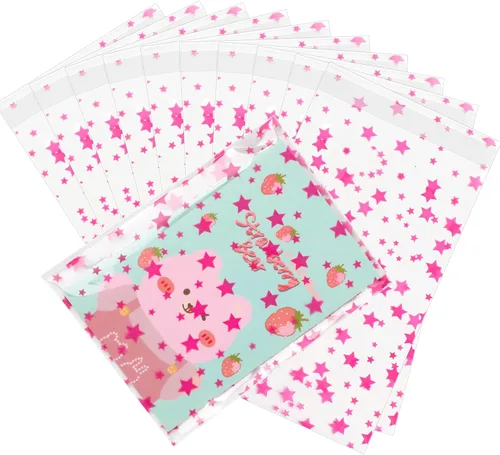 Vista 50 de 100 bolsas de regalo con estampado de estrellas de 3 x 5 pulgadas, bolsas de regalo de celofán, bolsas de regalo de celofán, bolsas de regalo