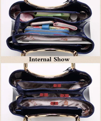 Vista 6 de Rullar Bolso elegante de las mujeres y bolso de la manija superior del bolso de la manija de la bolsa de cuero de patente de la totalizador