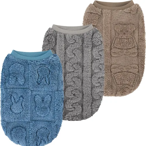 Vista 9 de XPUDAC Paquete de 3 sudaderas para perro, abrigo de invierno para perro con lindos patts, suéter de forro polar elástico para perros pequeños