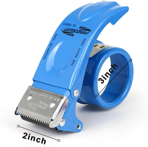 Vista 2 de BOMEI PACK Dispensador de cinta de embalaje de metal, dispensador de cinta pesada de mano resistente de 2 pulgadas, 2 unidades, azul