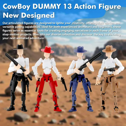 Vista 6 de Titan 13 Figura de Acción, Dummy de Vaquero Ya Ensamblado 13 Figuras de Acción para Niños, Paquete de 2, 5.4 pulgadas, Figura de Acción T Lucky 13
