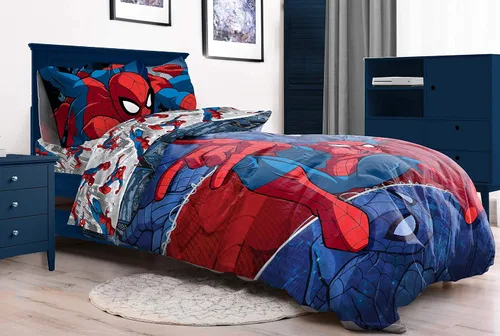 Vista 4 de Jay Franco Marvel Spiderman Burst - Juego de ropa de cama individual y cortinas de Spidey Daze