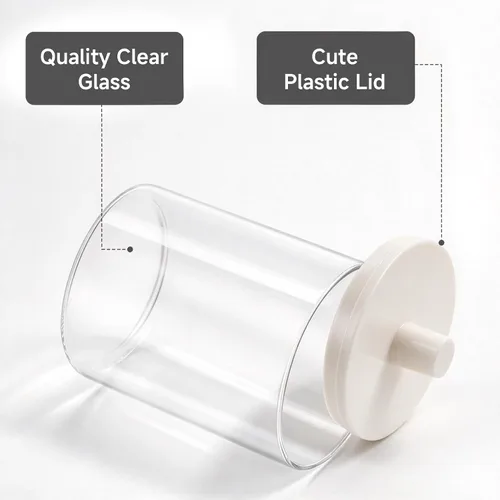 Vista 4 de TIPGO Dispensador de vidrio Qtip Holder – Tarro transparente de 10 onzas Crema