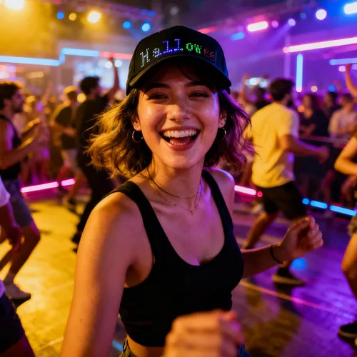 Vista 8 de Gorra de béisbol con letrero LED, control de aplicación Bluetooth, compatible con texto, patrón, graffiti para fiesta, correr, hip hop, bar, Navidad