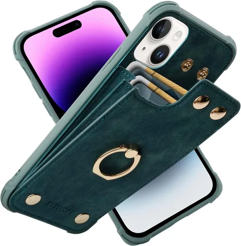 Vista 47 de Funda tipo cartera compatible con iPhone XR/10R con tarjetero de crédito, funda protectora de cuero a prueba de golpes compatible con anillo