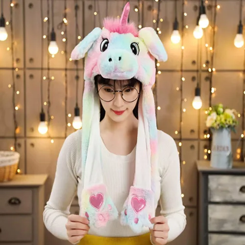 Vista 6 de GADMEXILY Gorro de peluche con orejas de animal para saltar para Halloween, Navidad, cosplay, novedad, gorra de fiesta para adultos, mujeres y niños
