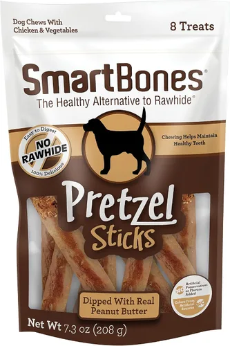 Vista 9 de SmartBones Palitos de pretzel bañados con queso real, 8 unidades, masticables sin cuero crudo para perros, (paquete de 6), conteo: 48