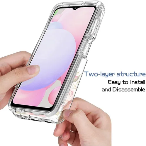 Vista 8 de Funda para Galaxy A13 4G/A13 LTE 4G SM-A135F con protector de pantalla de vidrio templado, cuerpo completo, diseño floral, a prueba de golpes, funda