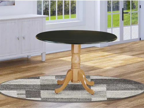 Vista 48 de HomeStock Mesa de comedor redonda de madera, mesa de cocina resistente para espacios pequeños, color negro y cereza/36 pulgadas sin gotas