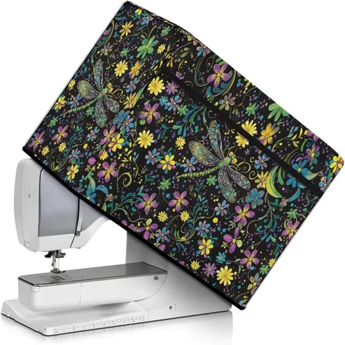 Vista 44 de Funda para máquina de coser de girasoles de otoño con prácticos bolsillos, cubierta protectora duradera acolchada contra el polvo, accesorios
