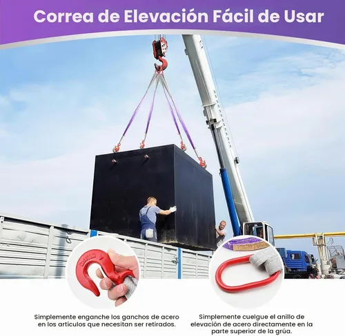 Vista 6 de 2 correas de elevación con ganchos, 3.3 pies, capacidad de 4409 libras, eslinga de brida de poliéster, correa resistente de dos patas para motores
