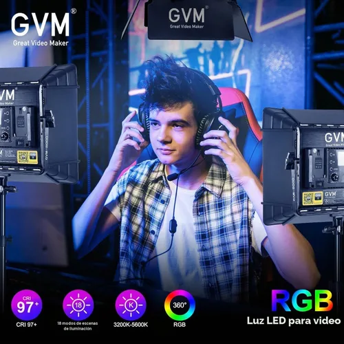 Vista 4 de GVM - Kit de iluminación LED RGB de video de estudio 800D con panel, control de aplicación para iluminación de fotografía de YouTube, 3200K-5600K, 8