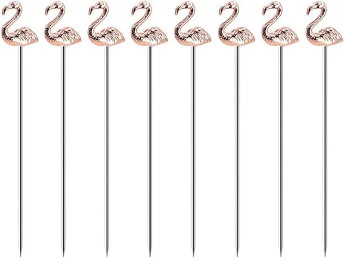Vista 10 de Juego de 9 palillos de cóctel de Martini reutilizables de aceituna para adornar brochetas de frutas (plata antigua)