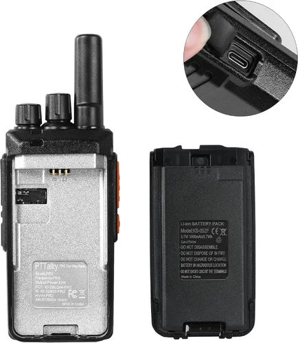 Vista 7 de Walkie Talkies para adultos, FR2 Walkie Talkies de mano de largo alcance, radio bidireccional FRS portátil, carga USB-C recargable, VOX, sin