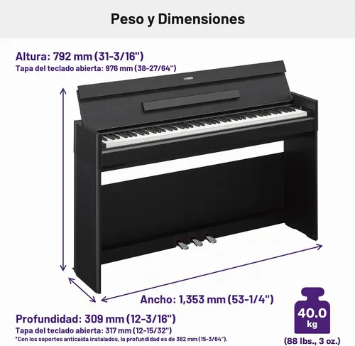 Vista 2 de [Usado] Yamaha Arius Series - Piano vertical digital delgado, gran sonido, teclado compacto con peso, negro (YDPS35B)