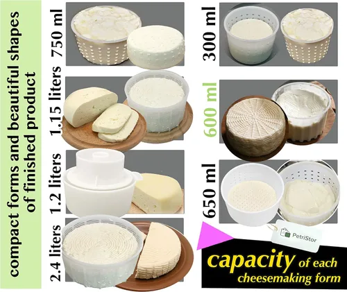 Vista 5 de PetriStor Kit de 7 piezas para hacer quesos para principiantes №1 – Moldes de queso suave + molde de queso con un pistón seguidor – Suministros