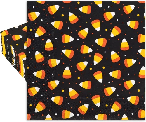 Vista 8 de Whaline Servilletas desechables para invitados de Halloween de 4.3 x 7.8 pulgadas, servilletas desechables de maíz caramelo naranja y negro