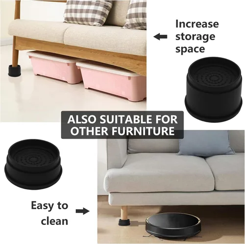 Vista 4 de 4 juegos de elevadores de muebles - elevadores de cama negros de 1", 2" o 3" pulgadas, elevadores redondos apilables resistentes para mesa, sofá