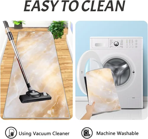 Vista 6 de 2Pcs Elegant Marble Texture Kitchen Mats for Floor Beige Retro Aesthetics Printed Non-Slip Washable Rugs Set Runner for Holiday Decor Entrance Porch