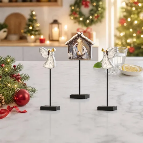 Vista 5 de Smile Wooden Christmas Nativity Scene Angel Table Decor