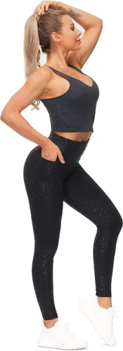 Vista 5 de The GYM People - Leggings de entrenamiento con control de abdomen y bolsillos pantalones de yoga atléticos de cintura alta para mujeres que corren