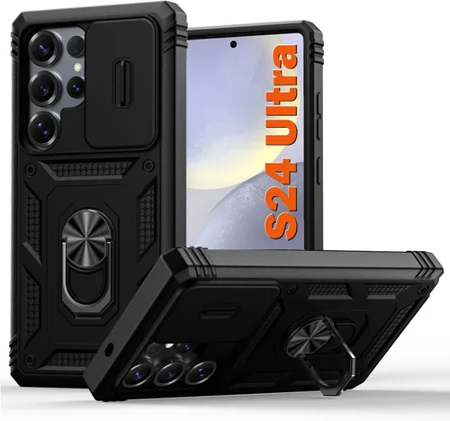 Vista 75 de PASNEW Funda militar para iPhone 13 Pro Max, cubierta de cámara deslizante y soporte de anillo de metal de 360°, carcasa rígida multicapa resistente