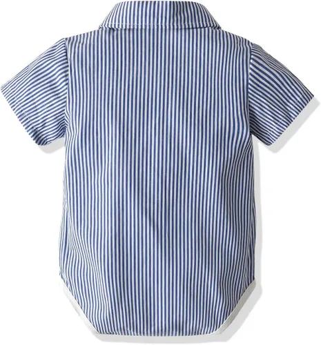 Vista 3 de Conjunto de pantalones cortos para bebés y niños, camiseta de manga corta, pantalones con tirantes y corbatín, 4 piezas