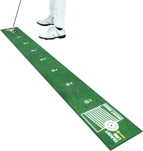 Vista 8 de Alfombrilla de golf para interior y exterior, profesional, práctica de golf, verde, con marcador de distancia, respaldo antideslizante, accesorios