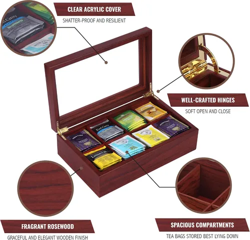 Vista 8 de Caja de té (8 compartimentos) nogal oscuro + caja de té (8 compartimentos) palisandro
