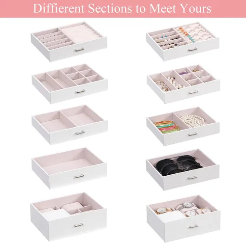 Vista 4 de ANWBROAD Enorme caja de joyería de 6 niveles organizador de joyas con cerradura de espejo caja de joyería para niñas aretes anillos collares
