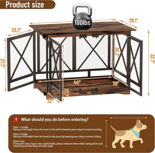 Vista 3 de COZPAW Mueble de jaula grande para perros - Jaula de interior de 48 pulgadas de alta resistencia para raza extragrande con puertas dobles, jaula