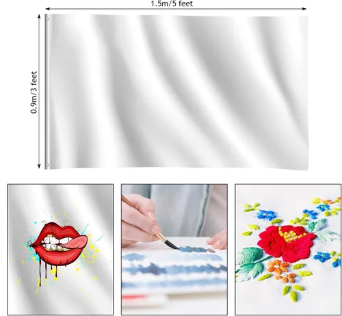 Vista 3 de Hicarer 4 banderas blancas lisas lisas de 3 x 5 pies, banderas en blanco de poliéster de color puro con ojales para fiestas del 4 de julio