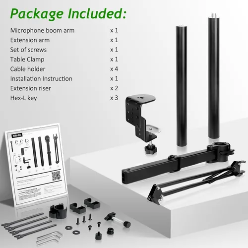 Vista 9 de Brazo de Micrófono de Pluma, Soporte de Micrófono Aéreo Ajustable con Altura con Elevador de Extensión para Shure SM7B Blue Yeti HyperX QuadCast S