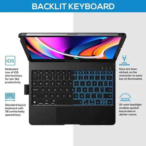 Vista 5 de typecase Funda con teclado táctil con trackpad para iPad Air de 11 pulgadas (M3 2025 / M2 2024) 2024: rotación de 360° - retroiluminación de 11