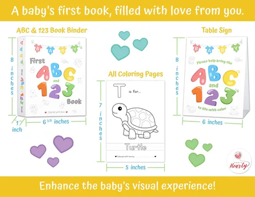 Vista 4 de Party Hearty Libro de ABC y 123 del Primer Bebé y Actividad de Baby Shower, Libro de Invitados Alternativo con Páginas para Colorear Alfabeto