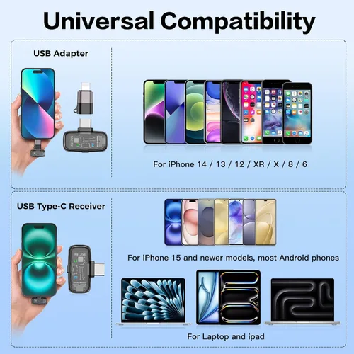 Vista 4 de ZealSound Micrófono TikTok, micrófono inalámbrico Lavalier para iPhone, iPad, Android (USB-C/Lightning), mini micrófono con funda de carga