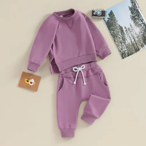 Vista 2 de KtwHarnu Conjunto de 2 piezas de sudadera con cuello redondo y pantalones con bolsillo, para otoño e invierno