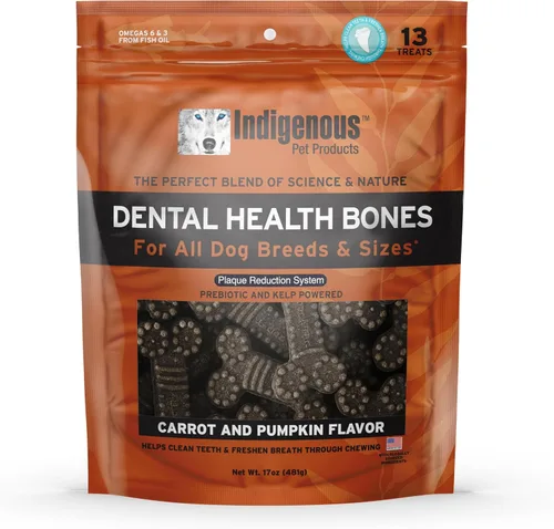 Vista 16 de Indigenous Pet Dental Health Bones Regular – Colágeno de res (17 onzas) Masticables para perros sin granos con prebióticos y omegas Refresca