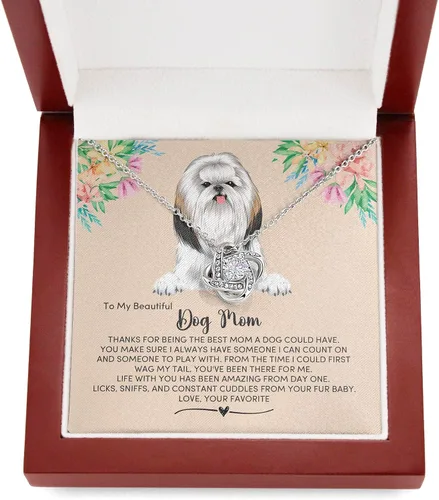 Vista 3 de Shih Tzu Dog Mom, Necklace for My Shih Tzu Fur Mom, Shih Tzu Dog Portrait Message Card for my Dog Mum, Dog Mom Jewelry Present Pet Owner Present