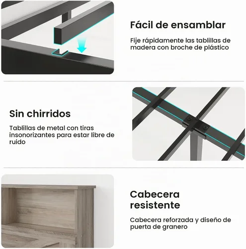 Vista 7 de AOGLLATI - Base de cama de tamaño matrimonial estilo granja con 4 cajones de almacenamiento y estación de carga, base de cama completa de madera