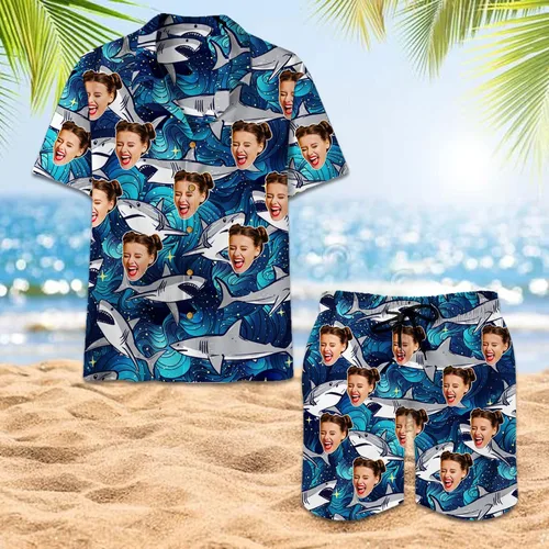 Vista 4 de The Mighty Myth Camisa unisex hawaiana tropical personalizada con cara personalizada Aloha camisa manga corta frutas florales camisas S-5XL
