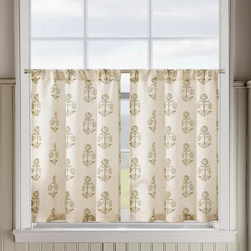 Vista 55 de Jinchan - Cortinas de lino texturizado para cocina, 24 pulgadas, natural, 2 paneles Mezcla de lino beige natural
