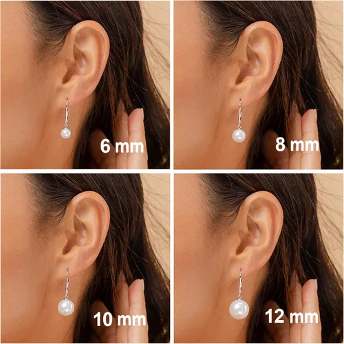 Vista 4 de PAVOI Sterling Silver Simulated Shell Pearl Earrings Leverback Dangle Studs
