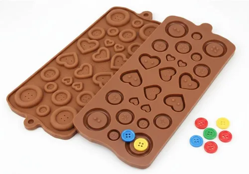 Vista 8 de Rosa 2 botones redondos de silicona y corazón chocolate DIY molde Baby Shower Fondant Cute Sugar Craft Chocolate Chip
