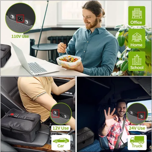 Vista 2 de Horno portátil, 12 V, 24 V, 110 V, calentador de alimentos para automóvil, portátil, mini horno personal, lonchera eléctrica con calefacción