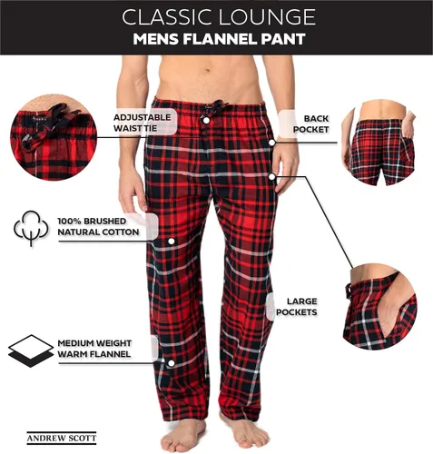 Vista 5 de Andrew Scott - Pantalones de pijama de franela 100 % algodón supersuaves para hombre, diseño a cuadros, paquete de 2
