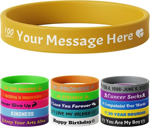 Vista 13 de 10-2000 piezas de pulseras de goma personalizadas con texto - Pulseras de silicona personalizadas a granel para conciencia, eventos, apoyo, regalos