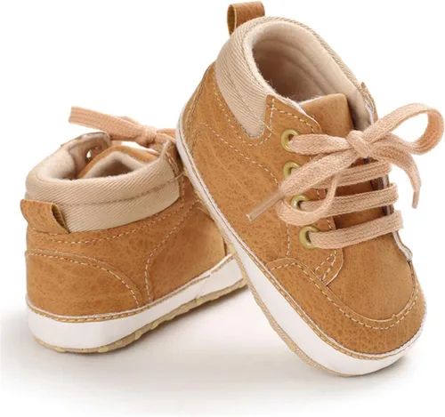 Vista 4 de BENHERO Baby Girls Boys PU Leather Shoes Toddler Infant First Walker Soft Sole High-Top Ankle Sneakers Newborn Crib Shoes
