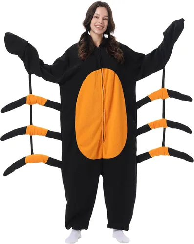 Vista 3 de Supodon Disfraz de araña para adultos, disfraz de Halloween, cosplay, pijama de animal de felpa para el hogar, unisex, para mujeres y hombres