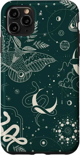 Vista 13 de Dark Green Mystical Witchcore Celestial Night Moth & Snake Case para iPhone 16